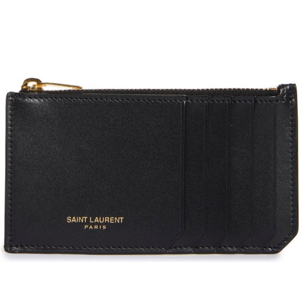 [New] Saint Laurent Logo Leather Zip Card Holder